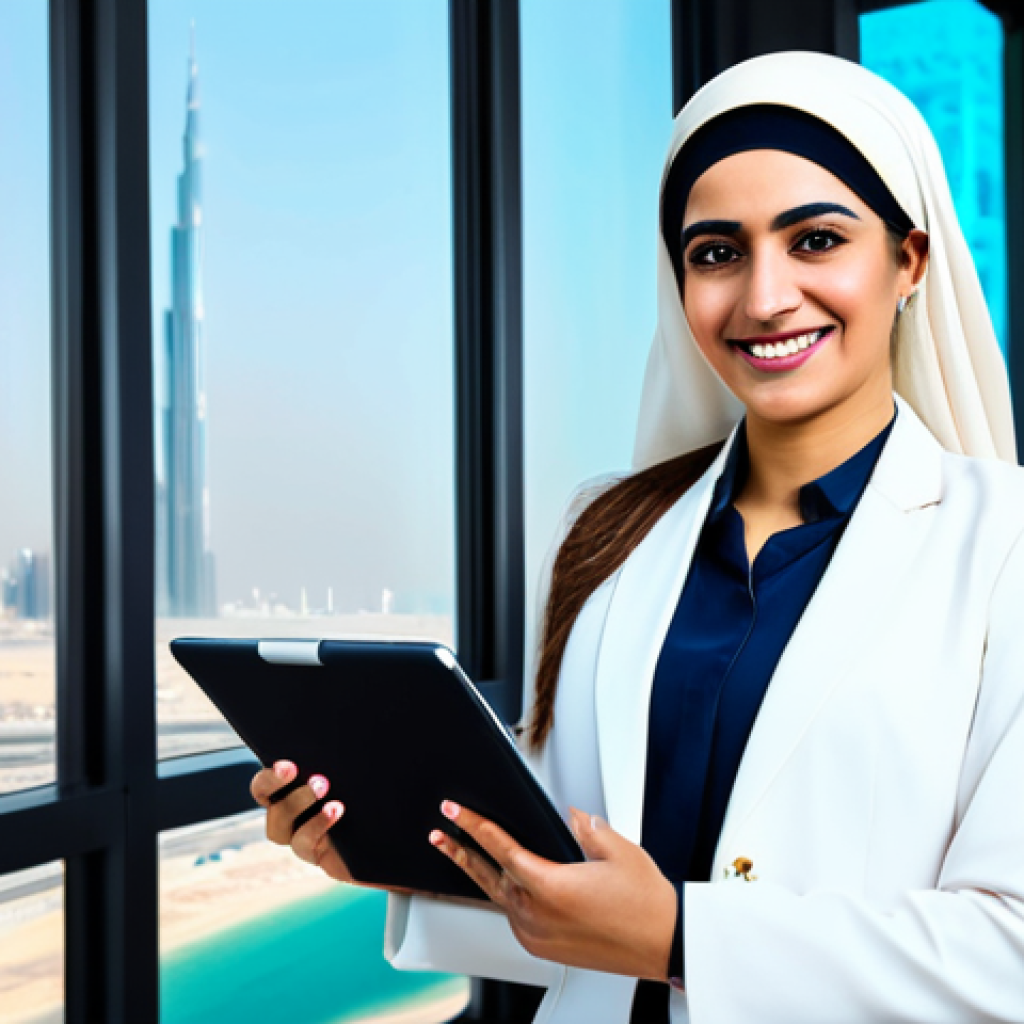 Motivational Scene**
"A professional Arab businesswoman in a modest, stylish business suit, standing confidently in a bright, modern office overlooking Dubai's skyline. She is smiling gently, holding a tablet displaying positive growth charts. The scene evokes a sense of empowerment and determination. Safe for work, appropriate content, fully clothed, professional, perfect anatomy, correct proportions, natural pose, high quality, well-formed hands, proper finger count, natural body proportions."
**