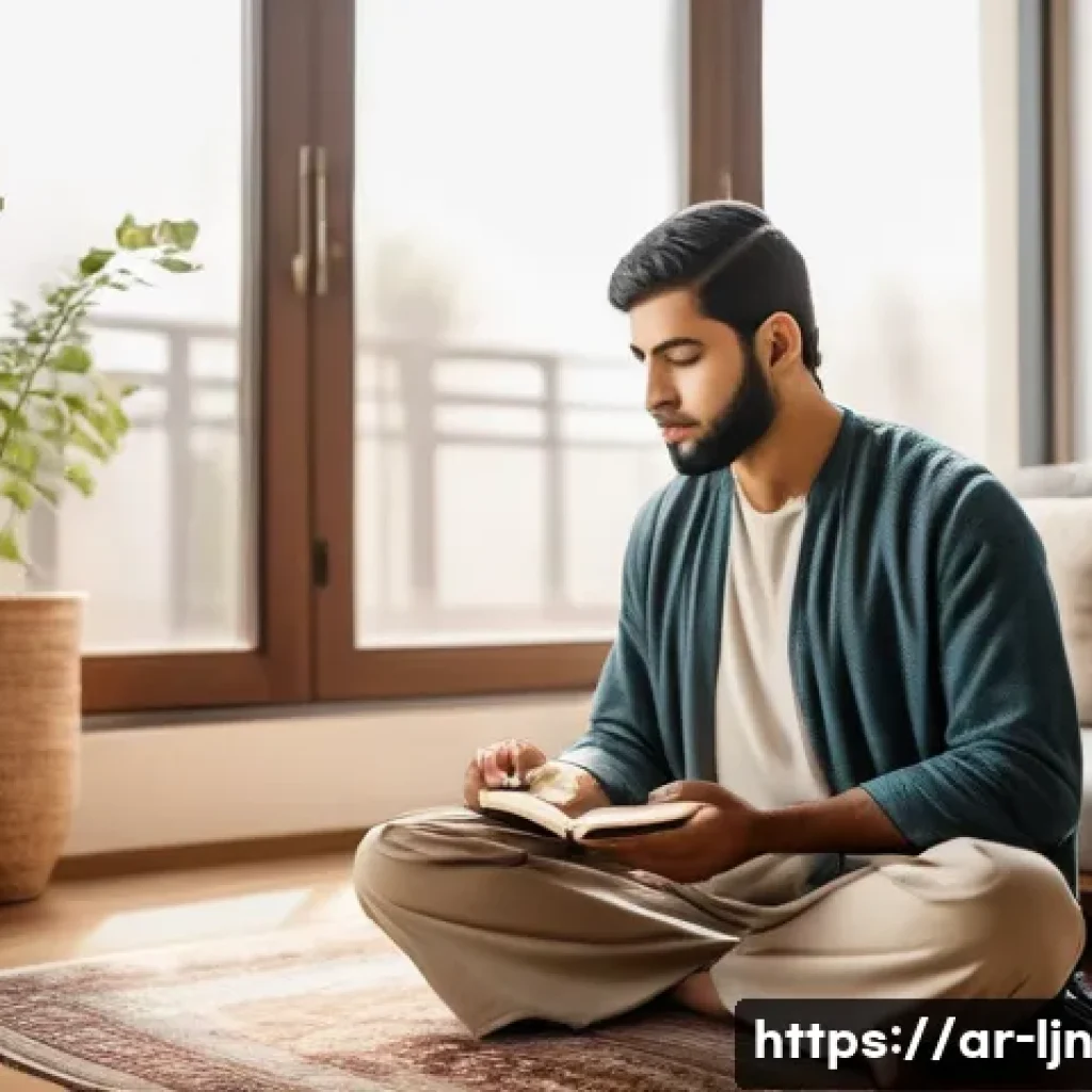 행동 변화 이론 적용하기 실제 사례 - A thoughtful Middle Eastern man practicing deep breathing and mindfulness meditation in a cozy, mode...