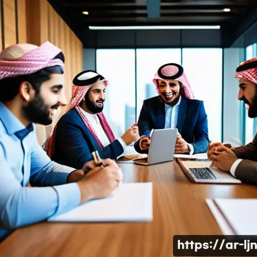 행동 변화와 비즈니스 성과의 관계 - A modern office environment in a Middle Eastern corporate setting, featuring diverse Arabic professi...